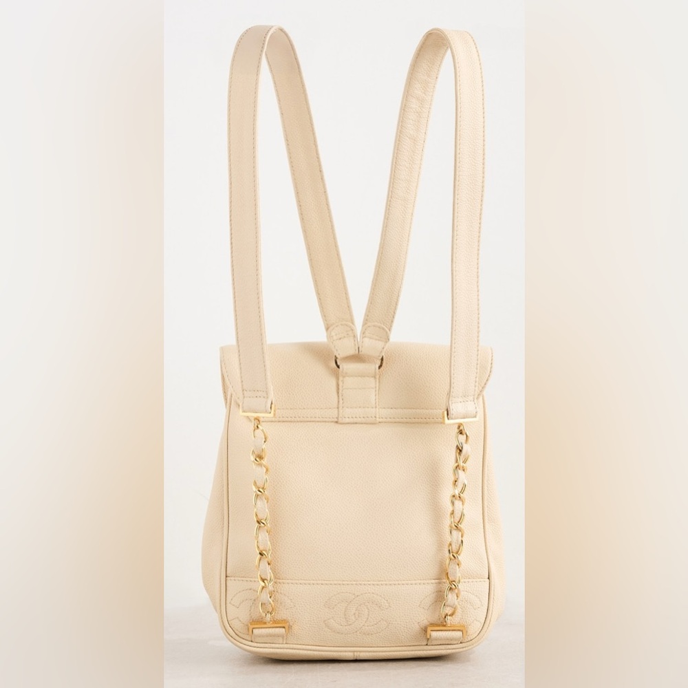 Vintage CHANEL Cream Caviar Triple CC Backpack - Picture 2 of 16